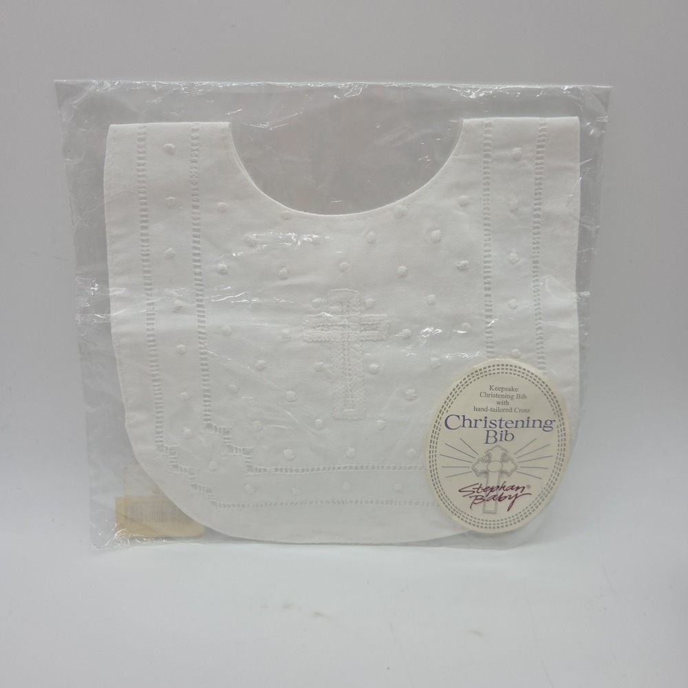 NEW "STEPHAN BABY" Christening Bib Keepsake Hand Tailored Cross White NWT